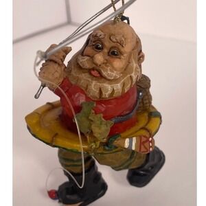 Fishing Santa‎ Ornament with Pole & Basket – 4.5" Holiday Resin Figurine